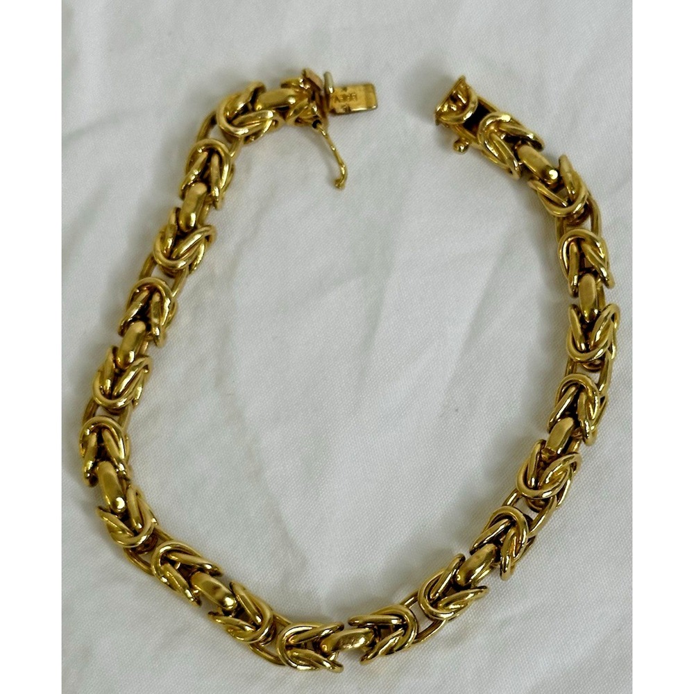 UnoAErre 14k Yellow Gold Byzantine Chain Bracelet 8" Italy BREV Safety Latch